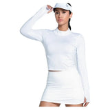 Women's Mock Neck Hip Fit Long Sleeve Tennis Top White-Apparel-Lucky In Love-CX073-110S25-Tennis Express