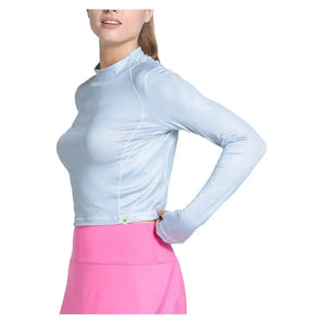 Women's Mock Neck Hip Fit Long Sleeve Tennis Top Heather Grey-Apparel-Lucky In Love-CX073-S49080-1-Tennis Express