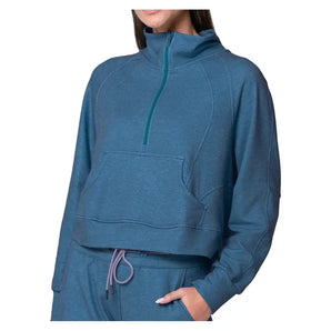 Women's 1/4 Zip Heather Long Sleeve Tennis Top-Apparel-Lucky In Love-CX079-19E401-Tennis Express