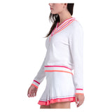 Women's Victory V-Neck Tennis Sweater White and Shocking Pink-Apparel-Lucky In Love-CX105-115-3-Tennis Express
