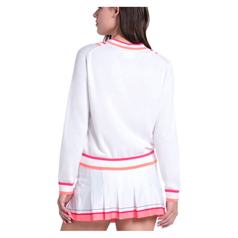Women's Victory V-Neck Tennis Sweater White and Shocking Pink-Apparel-Lucky In Love-CX105-115-4-Tennis Express