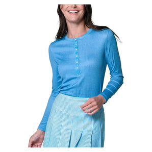 Women's Linen Play Henley Long Sleeve Tennis Top Periwinkle-Apparel-Lucky In Love-CX114-01D432F25-3-Tennis Express