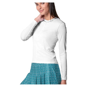 Women's Riviera Henley Long Sleeve Tennis Polo White-Apparel-Lucky In Love-CX114-120H25-1-Tennis Express