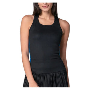 Women's Racer Rib Tennis Tank Black-Apparel-Lucky In Love-CX126-001-Tennis Express