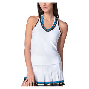 Women's Stripe Hype Tennis Tank with Bra White-Apparel-Lucky In Love-CX130-75D110-Tennis Express