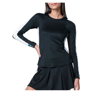 Women's Stripe It Up Long Sleeve Tennis Top Black-Apparel-Lucky In Love-CX131-79D001-1-Tennis Express