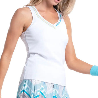 Women's Lavish Stripe Tennis Tank White,Apparel,Lucky In Love,White,XS,Tennis Express,CX146-20F110-3