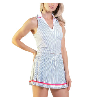 Women's Glow Set Stripes Tennis Polo Tank White and Midnight-Apparel-Lucky In Love-CX155-24F122-5-Tennis Express