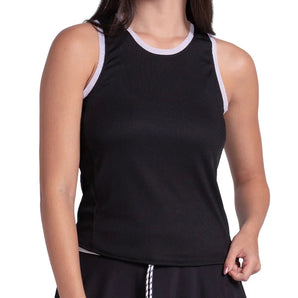 Women's Airplay Rib Tennis Tank Black and White, Lucky In Love, Black/White, Tennis Express, CX182-001-BLACK-WHITE-1