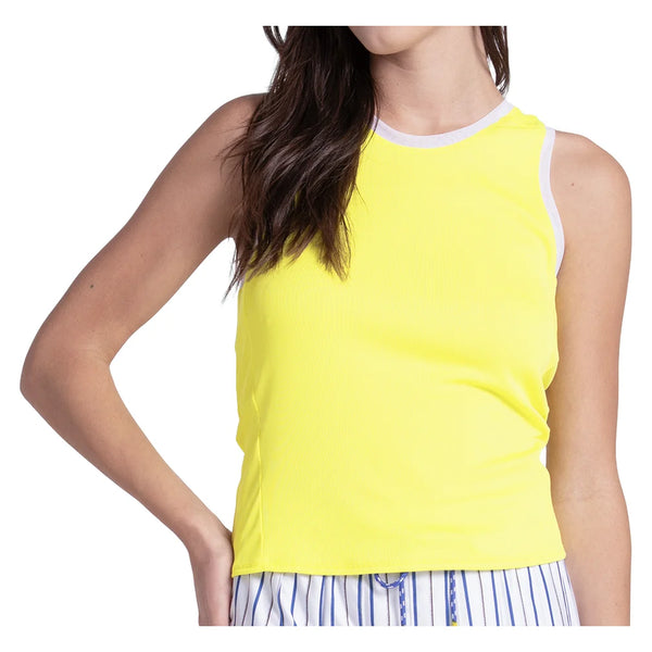 Women's Airplay Rib Tennis Tank Yellow Lemon, Lucky In Love, Yellow Lemon, Tennis Express, CX182-709-YELLOW-LEMON-1