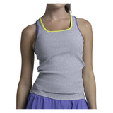 Women's Court Rib Racerback Tennis Tank Heather Grey, Lucky In Love, Heather Grey, Tennis Express, CX186-080-HEATHER-GREY-1