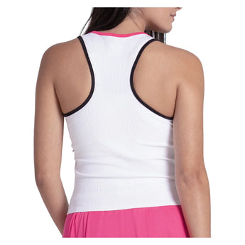 Women's Court Rib Racerback Tennis Tank White and Black, Lucky In Love, Tennis Express, CX186-121-1