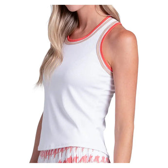 Women's Double Classic Tennis Tank White and Camel,Apparel,Lucky In Love,,,Tennis Express,CX187-155-6.1