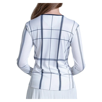Women's Preppy Love Plaid Long Sleeve Tennis Top White, Lucky In Love, Tennis Express, CX189-99G110-1