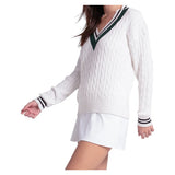 Women's Legacy Court Tennis Sweater White and Green, Lucky In Love, Tennis Express, CX193-90G150-2