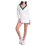 Women's Legacy Court Tennis Sweater White and Green, Lucky In Love, Tennis Express, CX193-90G150-3