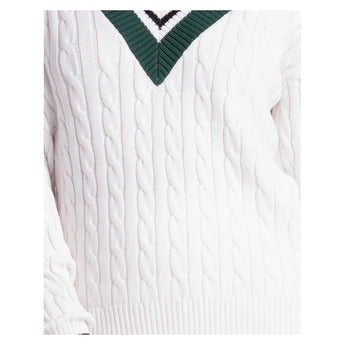Women's Legacy Court Tennis Sweater White and Green, Lucky In Love, Tennis Express, CX193-90G150-4