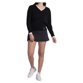 Women's Double V-Neck Tennis Sweater Black, Lucky In Love, Tennis Express, CX196-44J001-3