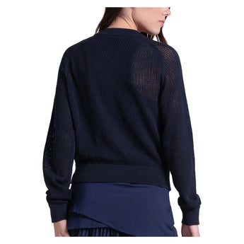 Women's Aero Pointelle Tennis Sweater Midnight, Lucky In Love, Tennis Express, CX197-401-1