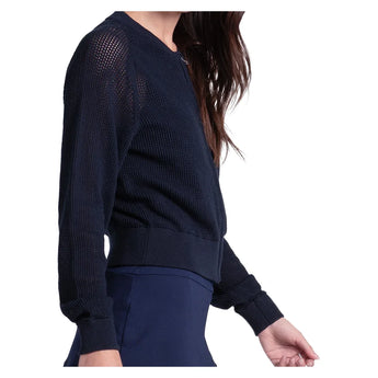 Women's Aero Pointelle Tennis Sweater Midnight, Lucky In Love, Tennis Express, CX197-401-3