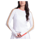 Women's Double Play Long Sleeve Tennis Top White and Camel,Apparel,Lucky In Love,White/Camel,XS,Tennis Express,CX199-155-3