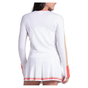 Women's Double Play Long Sleeve Tennis Top White and Camel,Apparel,Lucky In Love,,,Tennis Express,CX199-155-4
