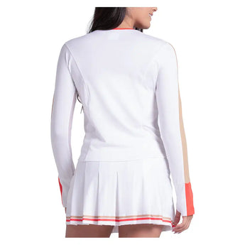 Women's Double Play Long Sleeve Tennis Top White and Camel,Apparel,Lucky In Love,,,Tennis Express,CX199-155-4