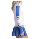 Women's Bold Statement Long Sleeve Tennis Top White and Parisian Blue, Lucky In Love, Tennis Express, CX205-33H110-2