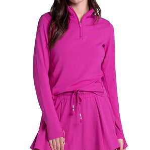 Women's Pima Heritage 1/4 Zip Tennis Top,Apparel,Lucky In Love,676 Bright Rose,XS,Tennis Express,CX211-58H676-1