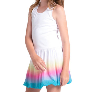 Girls' Nova Bubble Tennis Dress White and Color Ombre-Apparel-Lucky In Love-D22-46G155-1-Tennis Express