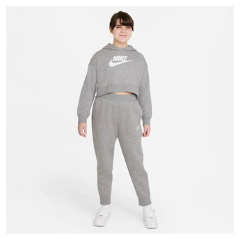 Girls' Sportswear Club French Terry Cropped Hoodie Carbon Heather and White-Apparel-Nike-DC7210-091-P-Tennis Express