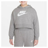 Girls' Sportswear Club French Terry Cropped Hoodie Carbon Heather and White-Apparel-Nike-DC7210-091-P1-Tennis Express
