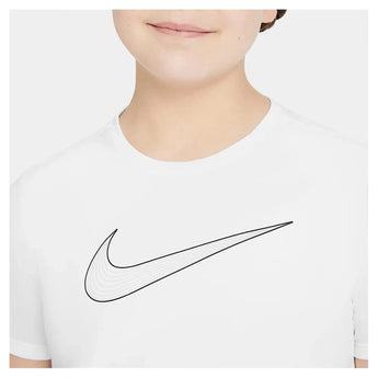 Girls' Dri-FIT One Short-Sleeve Training Top White and Black-Apparel-Nike-DD7639-100-Tennis Express
