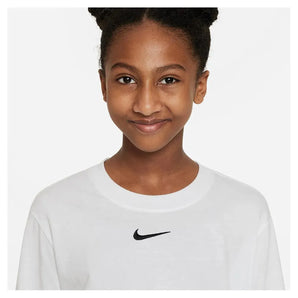 Girls' Sportswear Essential Long-Sleeve T-Shirt White and Black-Apparel-Nike-DV0575-100-1-Tennis Express
