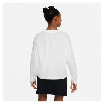 Girls' Sportswear Essential Long-Sleeve T-Shirt White and Black-Apparel-Nike-DV0575-100-4-Tennis Express