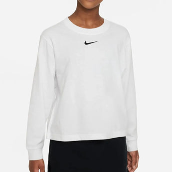 Girls' Sportswear Essential Long-Sleeve T-Shirt White and Black-Apparel-Nike-DV0575-100S23-Tennis Express