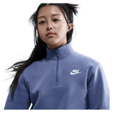 Girls' Sportswear Club Fleece 1/2-Zip Long-Sleeve Top World Indigo and White-Apparel-Nike-FD2930-499H25-2-Tennis Express