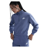 Girls' Sportswear Club Fleece 1/2-Zip Long-Sleeve Top World Indigo and White-Apparel-Nike-FD2930-499H25-3-Tennis Express