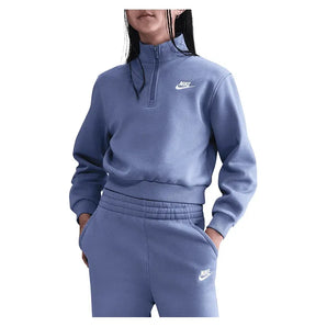 Girls' Sportswear Club Fleece 1/2-Zip Long-Sleeve Top World Indigo and White-Apparel-Nike-FD2930-499H25-Tennis Express