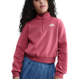 Girls' Sportswear Club Fleece 1/2-Zip Long-Sleeve Top Sweet Beet and White-Apparel-Nike-FD2930-634_1-Tennis Express