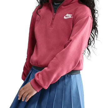 Girls' Sportswear Club Fleece 1/2-Zip Long-Sleeve Top Sweet Beet and White-Apparel-Nike-FD2930-634_4-Tennis Express