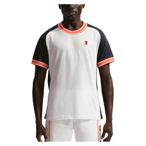 Men's Court Heritage Short Sleeve Tennis Top Sail and Dark Obsidian-Apparel-Nike-FN0318-133-3-704827Tennis Express