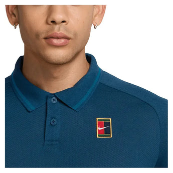Men's Court Heritage Tennis Polo Blue Force and Green Abyss-Apparel-Nike-FQ2101-415F25-7-Tennis Express