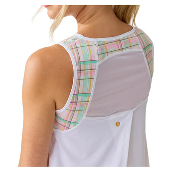 Women's Swing Tennis Tank White and Puffplaid,Apparel,Bobbe,,,Tennis Express,FR-ST-1117-2