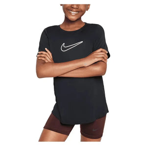 Girls' Dri-FIT One Short Sleeve Training Top Black and White-Apparel-Nike-FZ5600-010BU25-3-Tennis Express