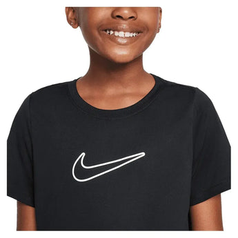 Girls' Dri-FIT One Short Sleeve Training Top Black and White-Apparel-Nike-FZ5600-010BU25-6-Tennis Express