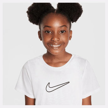 Girls' One Dri-Fit Short Sleeve Tennis Top White and Black-Apparel-Nike-FZ5600-100S25-3-Tennis Express