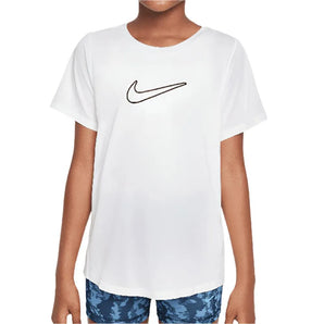 Girls' One Dri-Fit Short Sleeve Tennis Top White and Black-Apparel-Nike-FZ5600-100S25-Tennis Express
