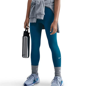 Girls' One Dri-FIT High-Waisted Training Leggings Green Abyss and White-Apparel-Nike-FZ5605-301H25-Tennis Express