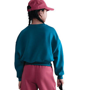 Girls' Sportswear Club Fleece Boxy Crew-Neck Sweatshirt Green Abyss and White-Apparel-Nike-FZ9244-301_2-Tennis Express